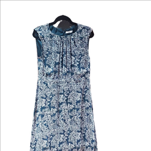 Mango Pleated Sheath Midi Sleeveless Dress   Green & White Size 2